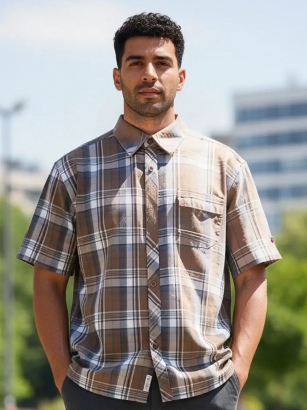 O'Neill Tan and Brown Checkered Shirt